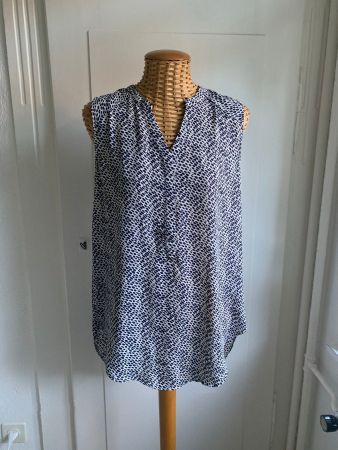 Blusen-Longtop blau-weiss gemustert - 38