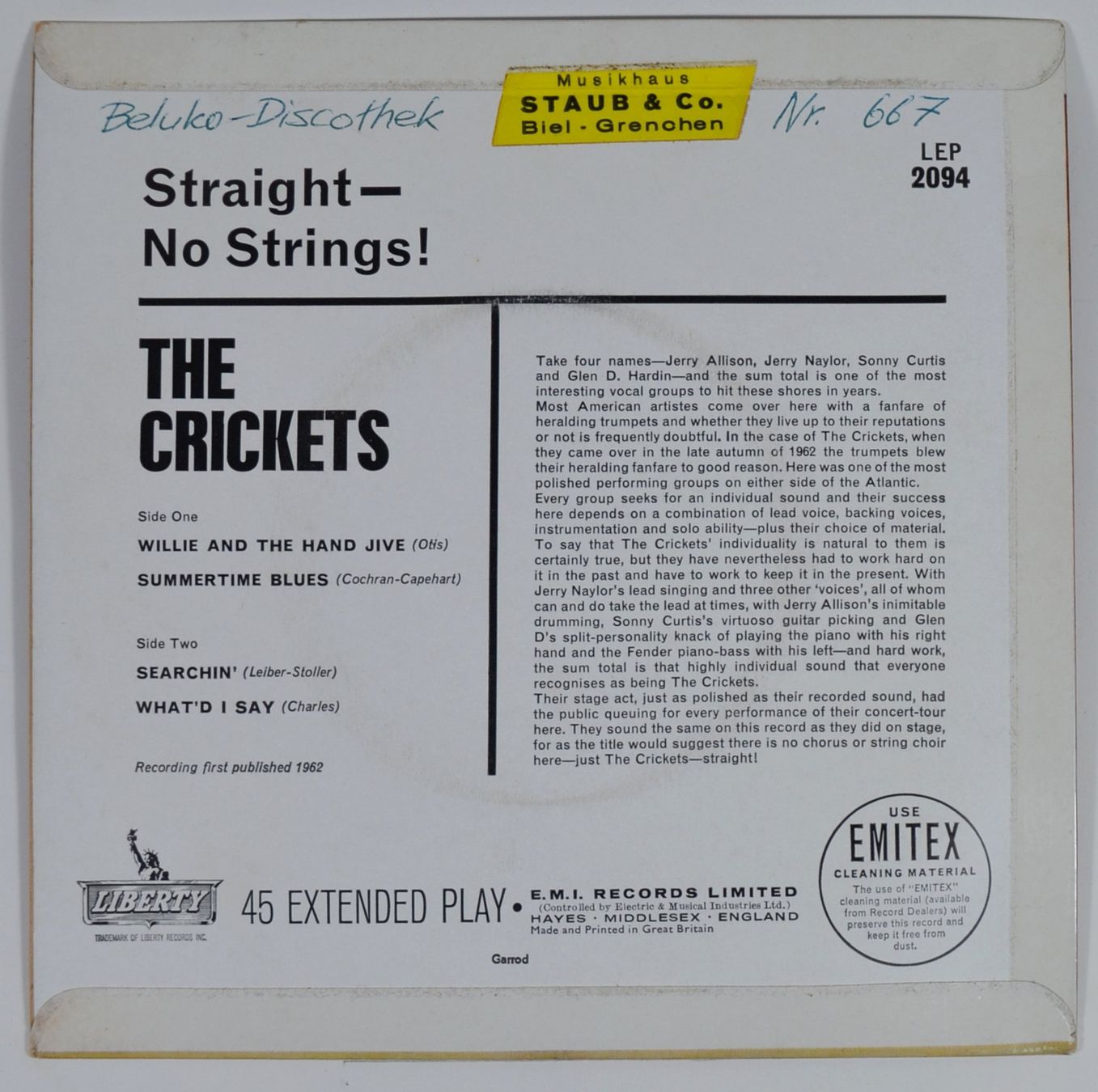 Schallplatten: EP: THE CRICKETS - Straight - No Strings! – Neu (gemäss Beschreibung) aus Frenkendorf von Yard-Sale-2000 1