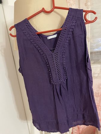 Lin/Cotton Purple Summer Top - Italian Made, Size L