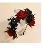 Haarreif mit roten und schwarzen Rosen neu