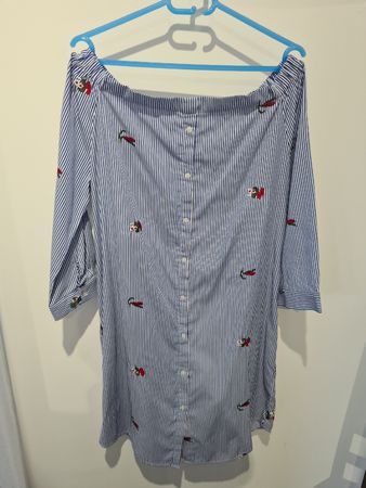 Sommerkleid Streifen Gr. M Off-Shoulder mit Blumenstickerei 