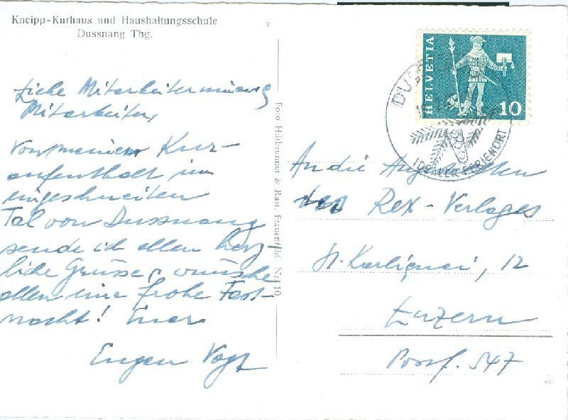 Ansichtskarten: Dussnang - Kneipp Kurhaus + 1963 – Gebraucht aus Emmenbrücke von teestube 1