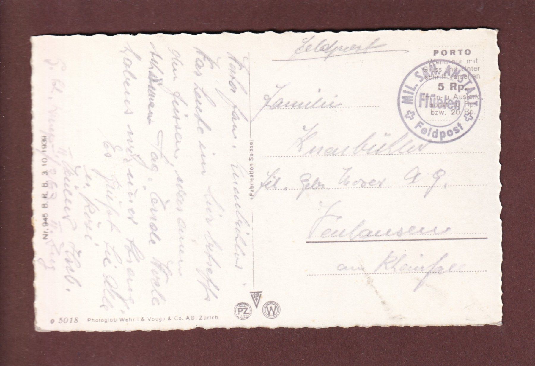 Cartoline postali: FLÜELEN - Bristenstock - Feldpost – Usato da Pully venduto da nicecards 1