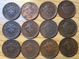 1 Rappen 1919/32 - Lot 12 Stück!
