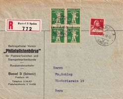 1940: Buntfrankatur Nr. 171 Viererblock + 126II auf R-Brief