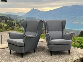 2x STRANDMON Ohrensessel, polster Sofa dunkelgrau