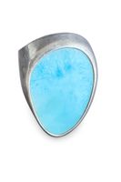 925 Silberring mit großem Larimar – Designer Vintage 