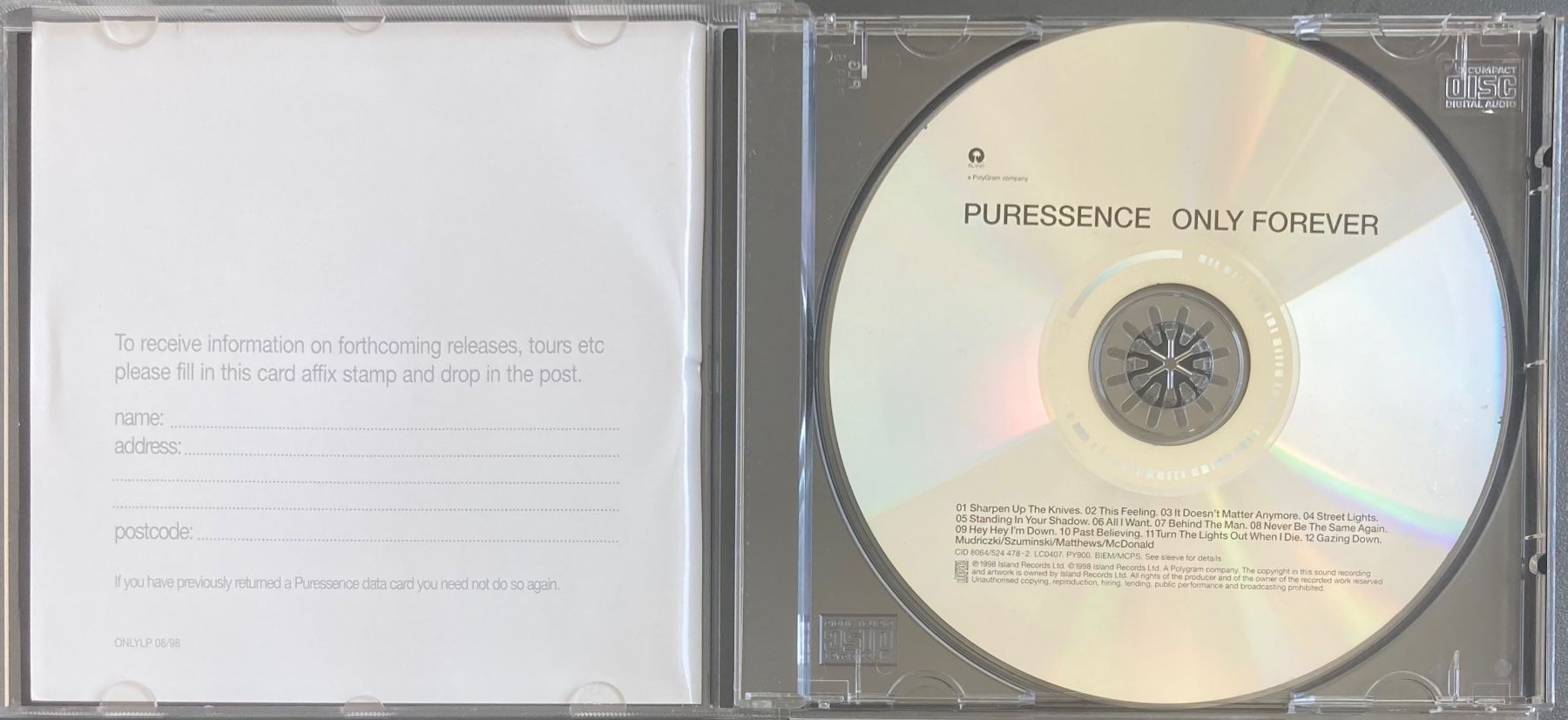 CDs: PURESSENCE - ONLY FOREVER – D'occasion à Poliez-Pittet par Newtown-Records 2