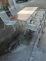 Gartentisch Metall mit 6 Stapelstühlen L x B 210/160 x 90