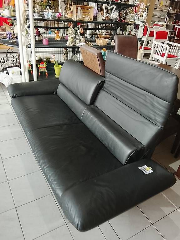 Sofas: Schwarzes Ledersofa, Echtleder – Gebraucht aus Neuhausen am Rheinfall von galleria13 2