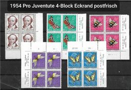 1954, Pro Juventute im 4-Block Eckrand postfrisch Kt. 40 -+