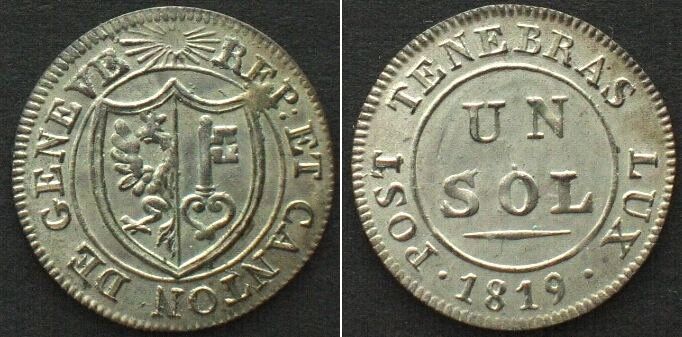 Alle Münzen: Suisse GENEVE Sol 1819 billon FDC! – Gebraucht aus Riehen von sesambestcoins2004