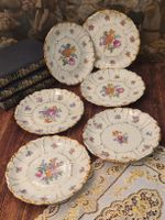 Seltene 6 Vintage Ilmenau Teller 19 cm Goldrand Blumen