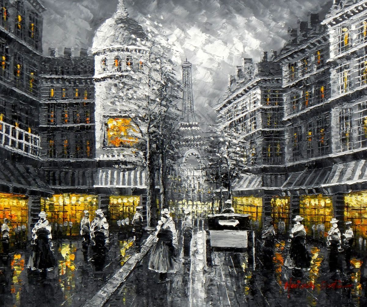 Reproduktionen & Neuware: Modern Art - Paris Spaziergang am Abend – Neu (gemäss Beschreibung) aus Larnaca von KunstDepot24
