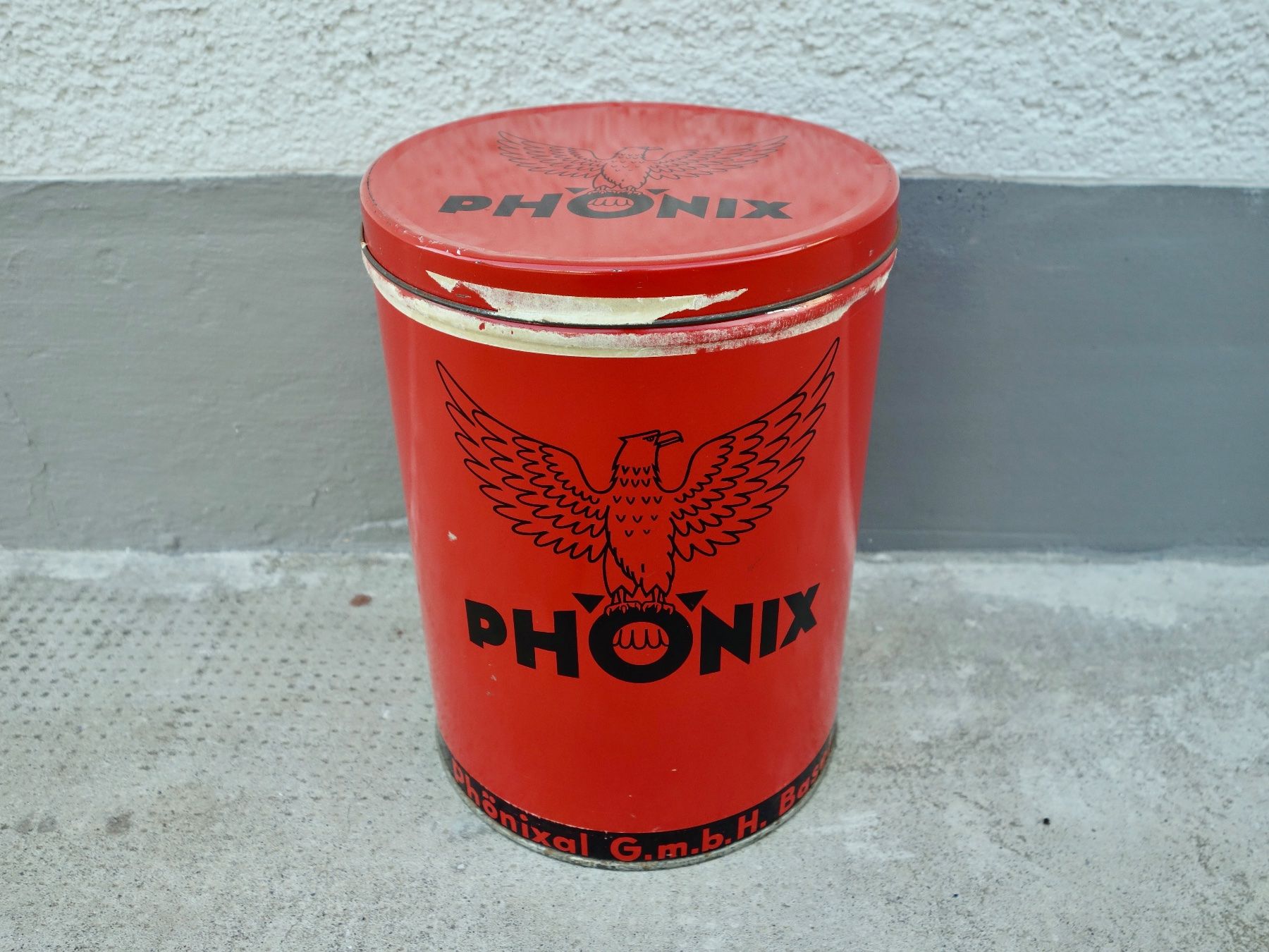 Tutte le decorazioni: alte grosse Blechdose Dose PHÖNIX PHÖNIXAL G.M.B.H. BASEL – Usato da Kerzers venduto da bottlesandboxes