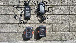 2 Akkus mit 2 Ladegeräten für Gardena Rasenmäher