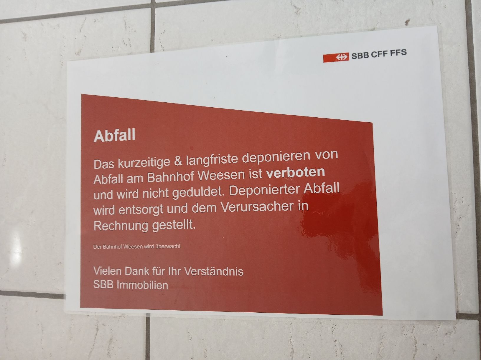 SBB/CFF/FFS Insegne: Weesen SG&GL 2025 Infoschild – Usato da Brügg BE venduto da Just_standing_here