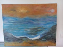 Acryl-Bild Meeres-Wellen auf Leinwand gemalt.