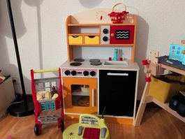 Cuisine en bois pour enfants + chariot & accessoires