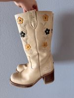 Morussi Stiefel, Gr. 41 Beige Leder Boots Blumenmuster