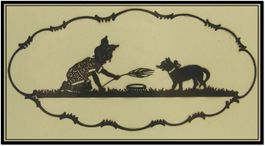 Scherenschnitt Mädchen mit Katze Neckerei von  um 1925