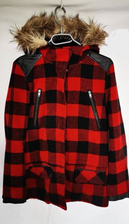 Karierte Winter Jacke Mantel rot schwarz Grösse S