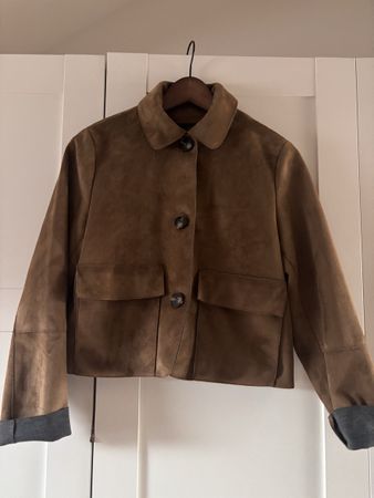 Giacca corta in pelle scamosciata marrone – Taglia S