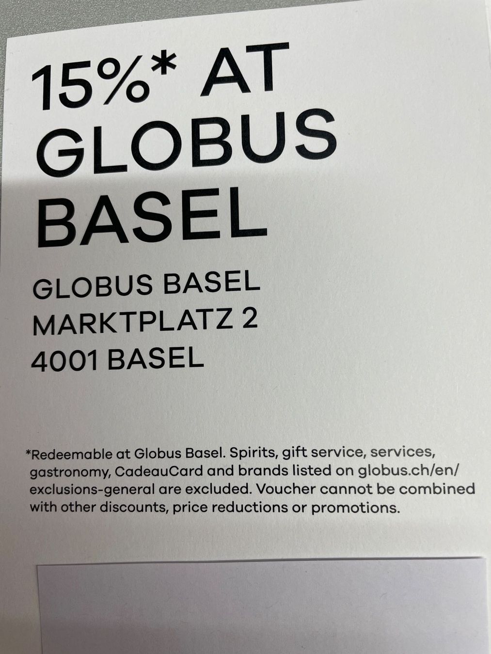 Buoni: 15% Gutschein Globus Basel, Marktplatz – Nuovo (secondo la descrizione) da Füllinsdorf venduto da bienli 3