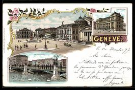 Lithographie Genève, Place Neuve, 1897
