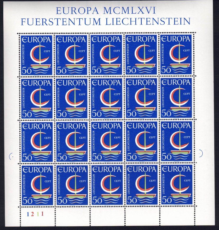 Alle Briefmarken: Liechtenstein Europa 1966 ganzer Bogen – Neu (gemäss Beschreibung) aus Pfäffikon ZH von Romulus