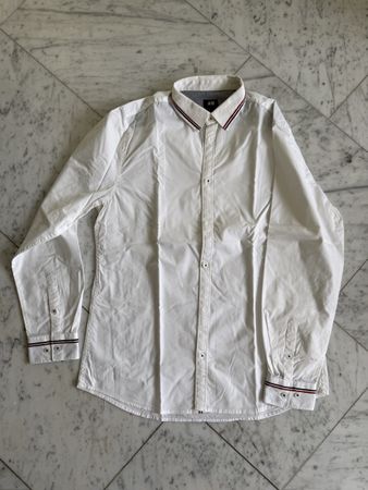 H&M Herren Hemd, Gr. M, weiss mit Details