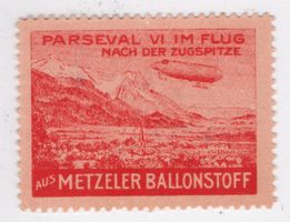 Flugspende Vignette, 1912 Luftschiff Parseval nach Zugspitze