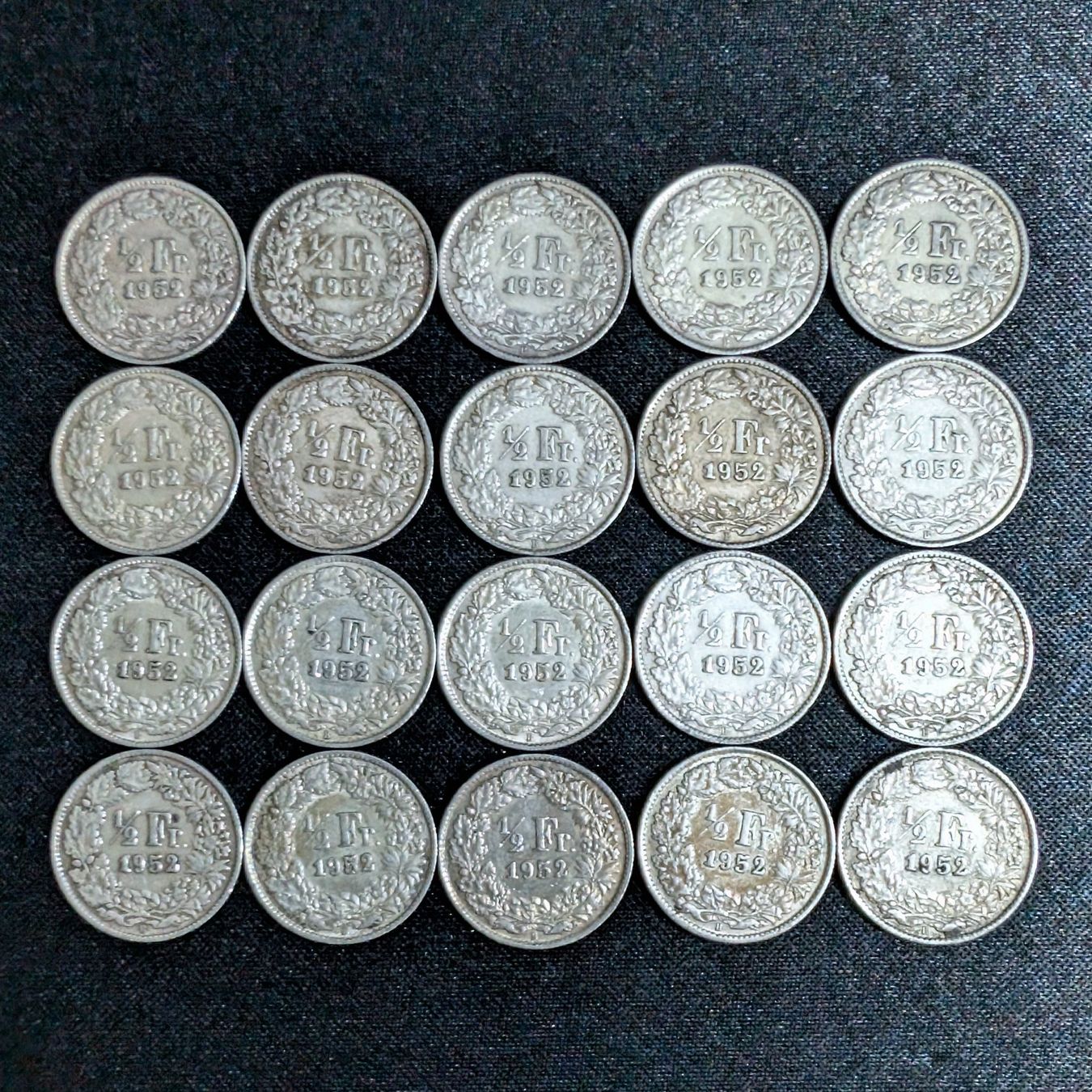 Tutti le monete: Lot 50 Rappen 20x 1952 Silber – Usato da Köniz venduto da SwissCoinCollector