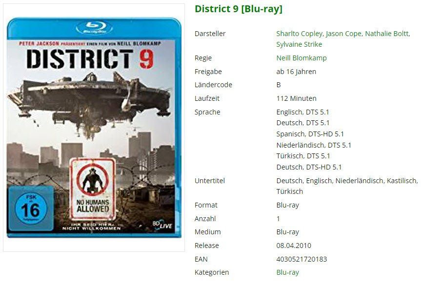Tous les DVDs: District 9 (Blu-ray) – D'occasion à Emmetten par SVollenweider