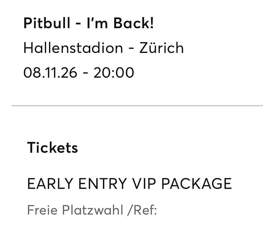 Biglietti: PITBULL - I'm back VIP-Ticket – Nuovo e nell'imballaggio originale da Dottikon venduto da cer_rz8g 1