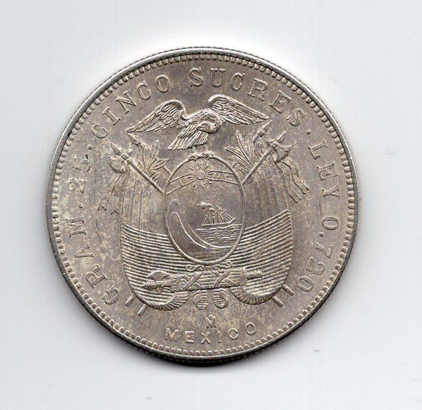 Tutti le monete: (2287) Ecuador, 5 Sucre, 1943, stgl – Usato da Rüthi (Rheintal) venduto da erdnuessli1 1