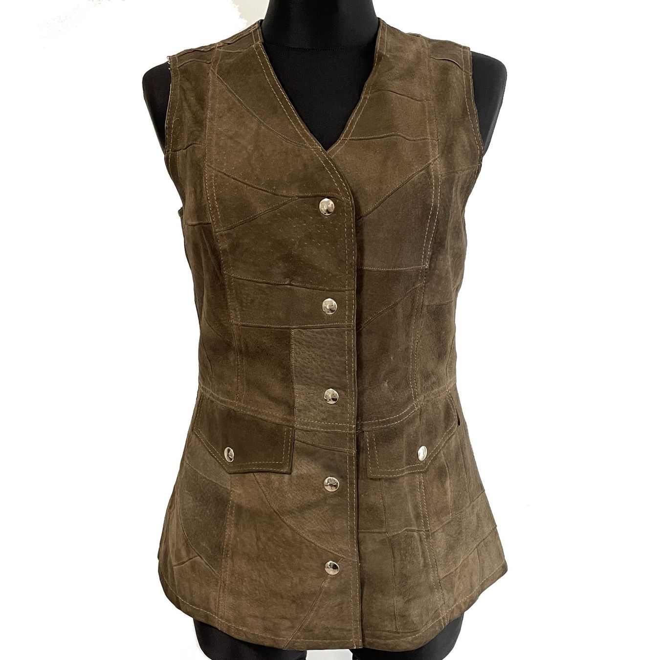 Gilet & Giacche senza maniche: Weste Lederweste Gr. 40 Wildleder Patchwork VINTAGE 1970s – Usato da Brüttisellen venduto da Buxus