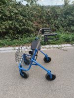 Rollator 4-Rad blau mit Einkaufskorb & Ablage