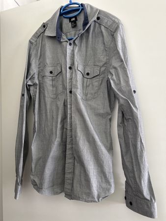 H&M Herrenhemd Gr. M, grau, langarm, Casual Look