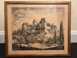 Originale Steinzeichnung Schloss Burgdorf , ca 1920