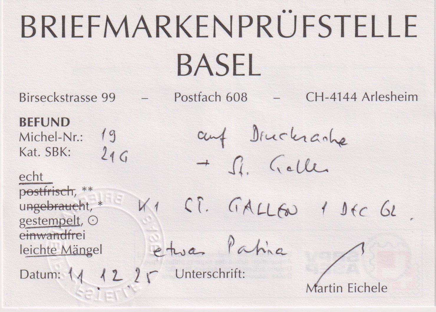 Tutti i francobolli: TOP Strubelbrief 21G, "ST.GALLEN" Befund+++, SBK 800.-+++ – Usato da Samnaun-Compatsch venduto da Muckimu 2