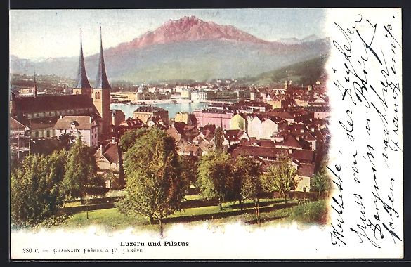 Cartes postales: Luzern, Teilansicht mit Kirche und Pilat – D'occasion à Berlin par bartko-reher