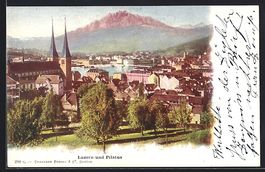 Luzern, Teilansicht mit Kirche und Pilat