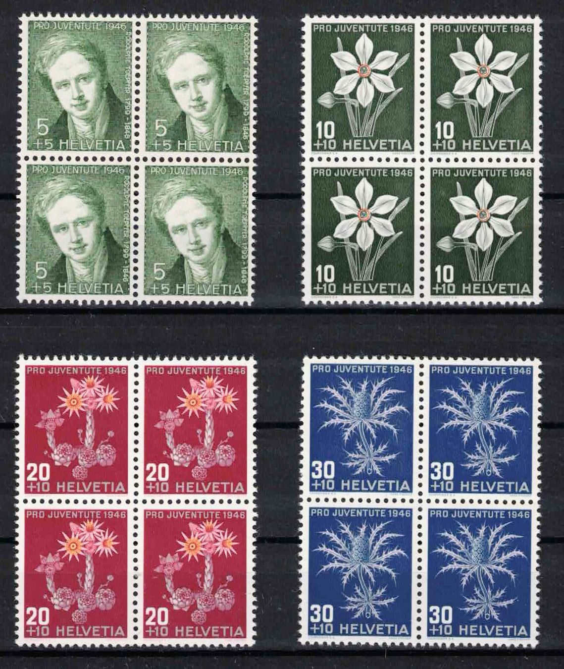 Alle Briefmarken: Pro Juventute 1946 im 4er-Block, postfrisch ** – Neu (gemäss Beschreibung) aus Nuglar von Stamp88