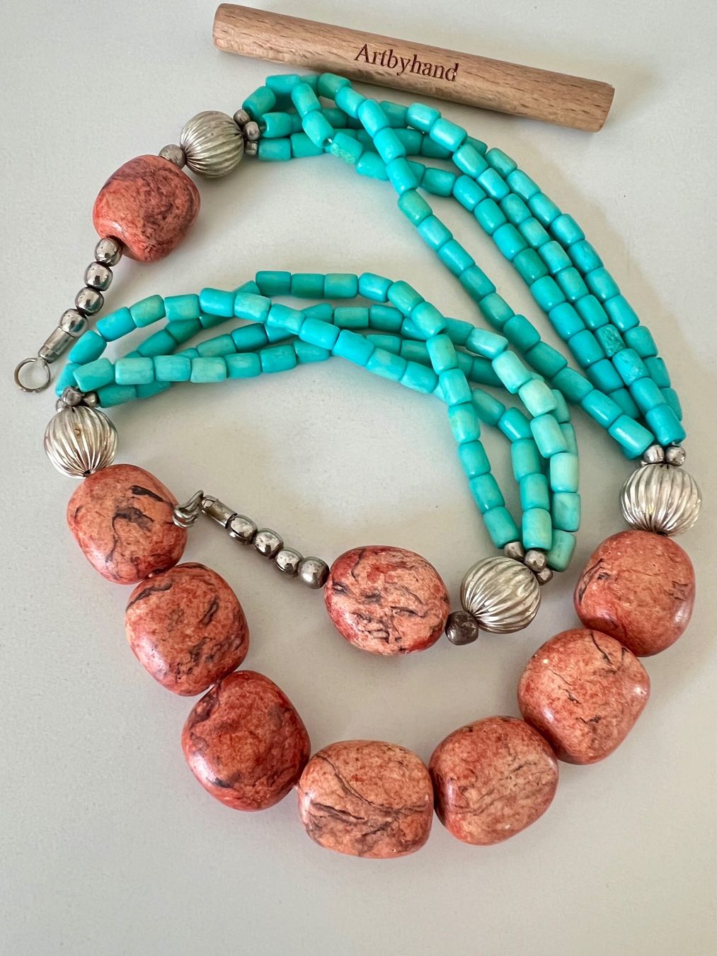 Ketten: Statement-Kette Türkis Jaspis Boho Ethno mehrreihig Vintage – Gebraucht aus Ruswil von artbyhand 6