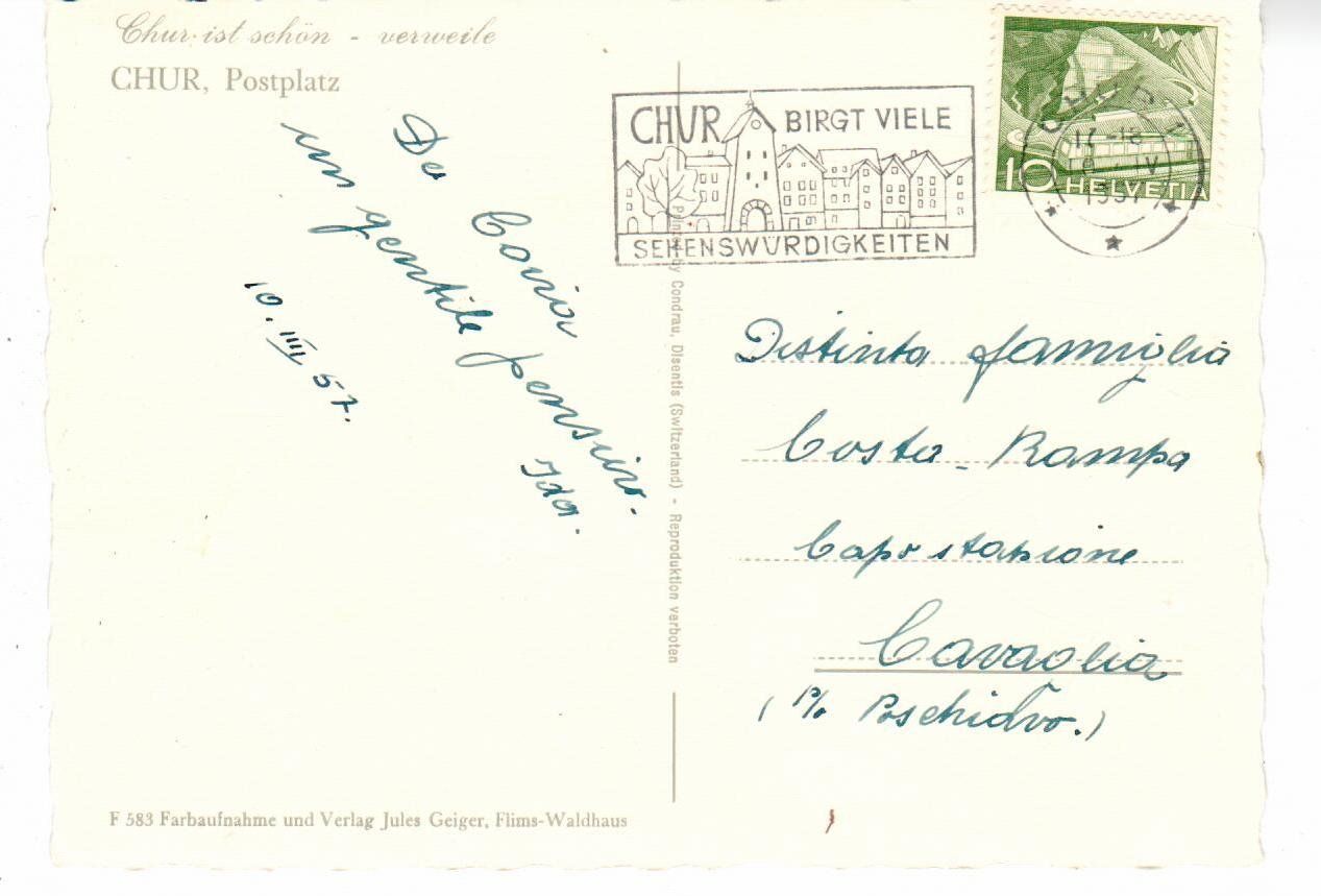 Ansichtskarten: Chur Postplatz 1957 – Gebraucht aus Wolhusen von Curver9 1