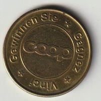 Reklame, Werbemünze, Jeton COOP, Glücksbringer mit Kleeblatt