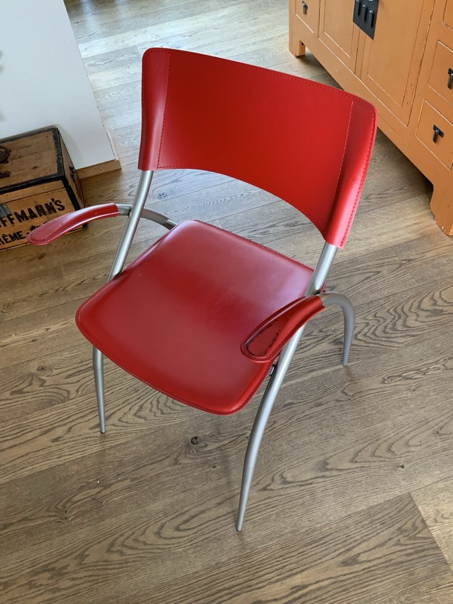 Calligaris Sedie: Rote Design Stühle, Stahlgestell mit rotem Leder – Usato da Birmensdorf ZH venduto da mue_56k9 1