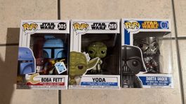 Funko Pop Star Wars - Vader Chrome, Yoda, Boba Fett, neu