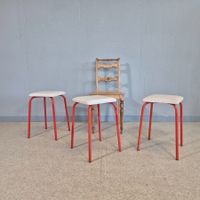 3x Stahlrohr Hocker Stapelhocker Tabouret Höcker gepolstert